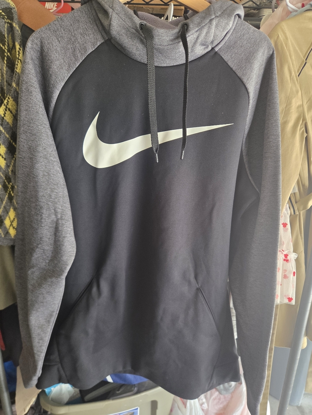 Nike Men’s Black & Gray Crewneck Hoodie with White Swoosh